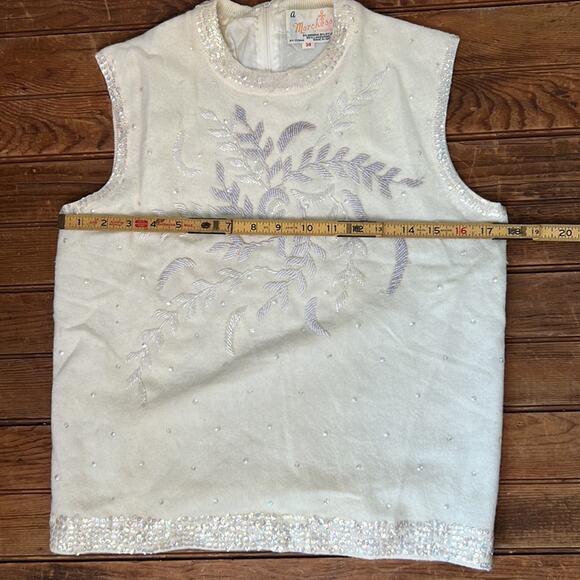 Women’s Vintage 1950s Angora wool formal festive beaded sweater size small - Picture 2 of 7